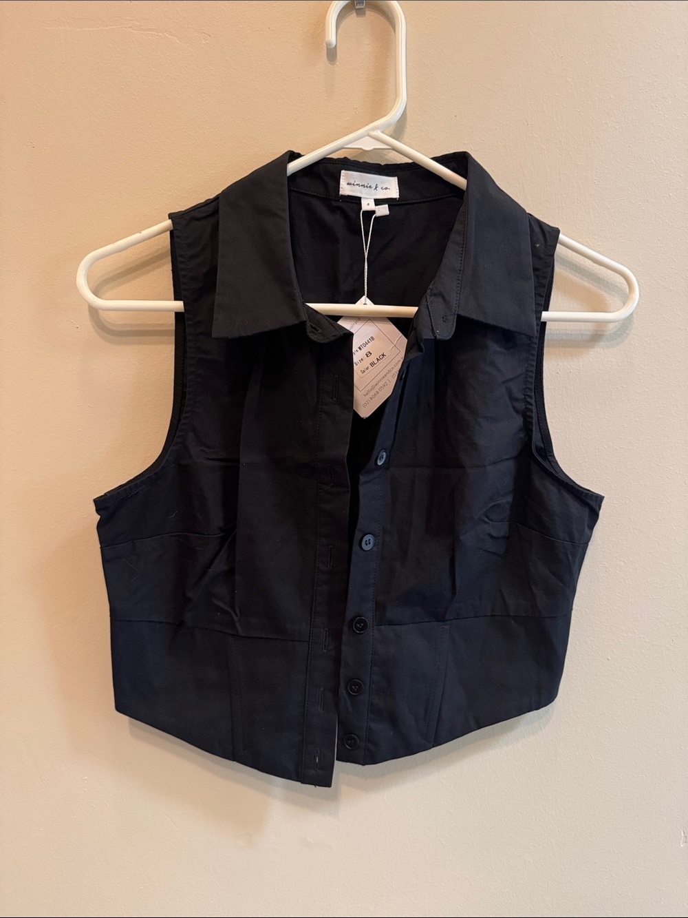 Sleeveless Black Crop Button-Front Top by Unknown Brand